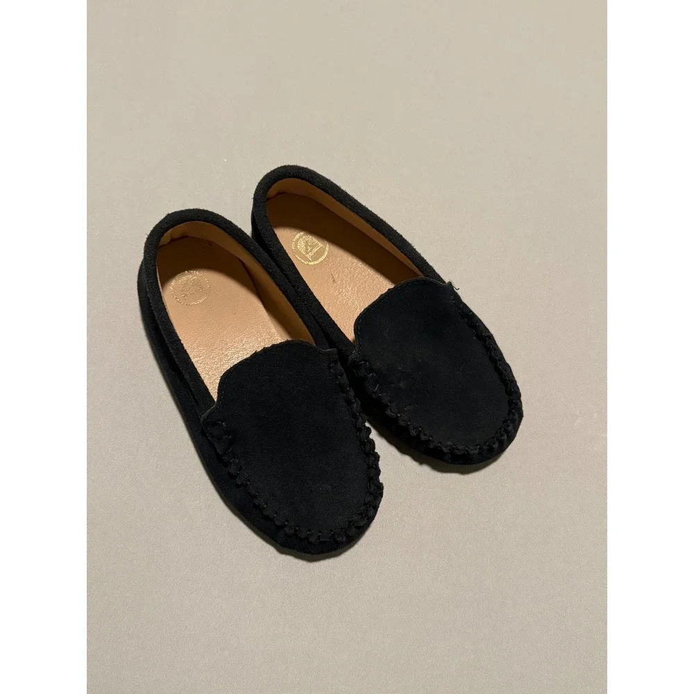 Kids Dark Blue Suede Loafers Slip On Moccasin Dress Shoes Pebble, size appx 9